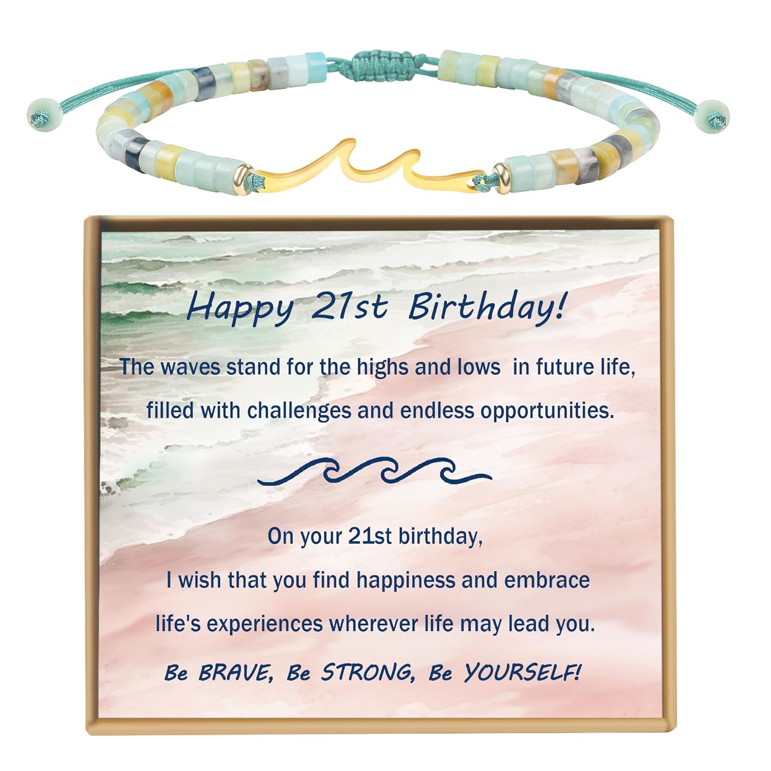 Sereney Birthday Gifts for Women, Handmade Wave Birthday Bracelets as 40 50 60 Year Old Birthday Gifts Idea, Adjustable Natural Stone Bracelet as Happy Birthday Gifts for Her Friends Mother Grandma Nana Daughter