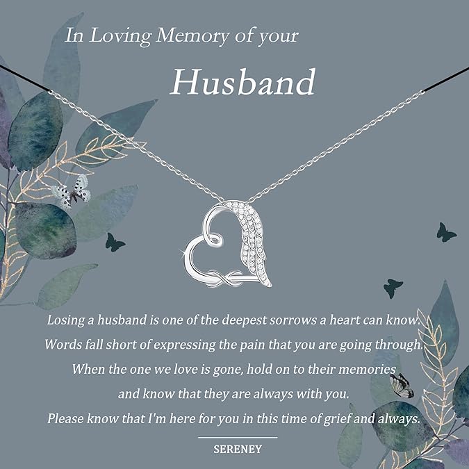 Sympathy gifts for loss of mother, 925 sterling silver angel wing infinity love heart pendant necklace as memorial bereavement condolence remembrance funeral gifts for loss mom from Sereney