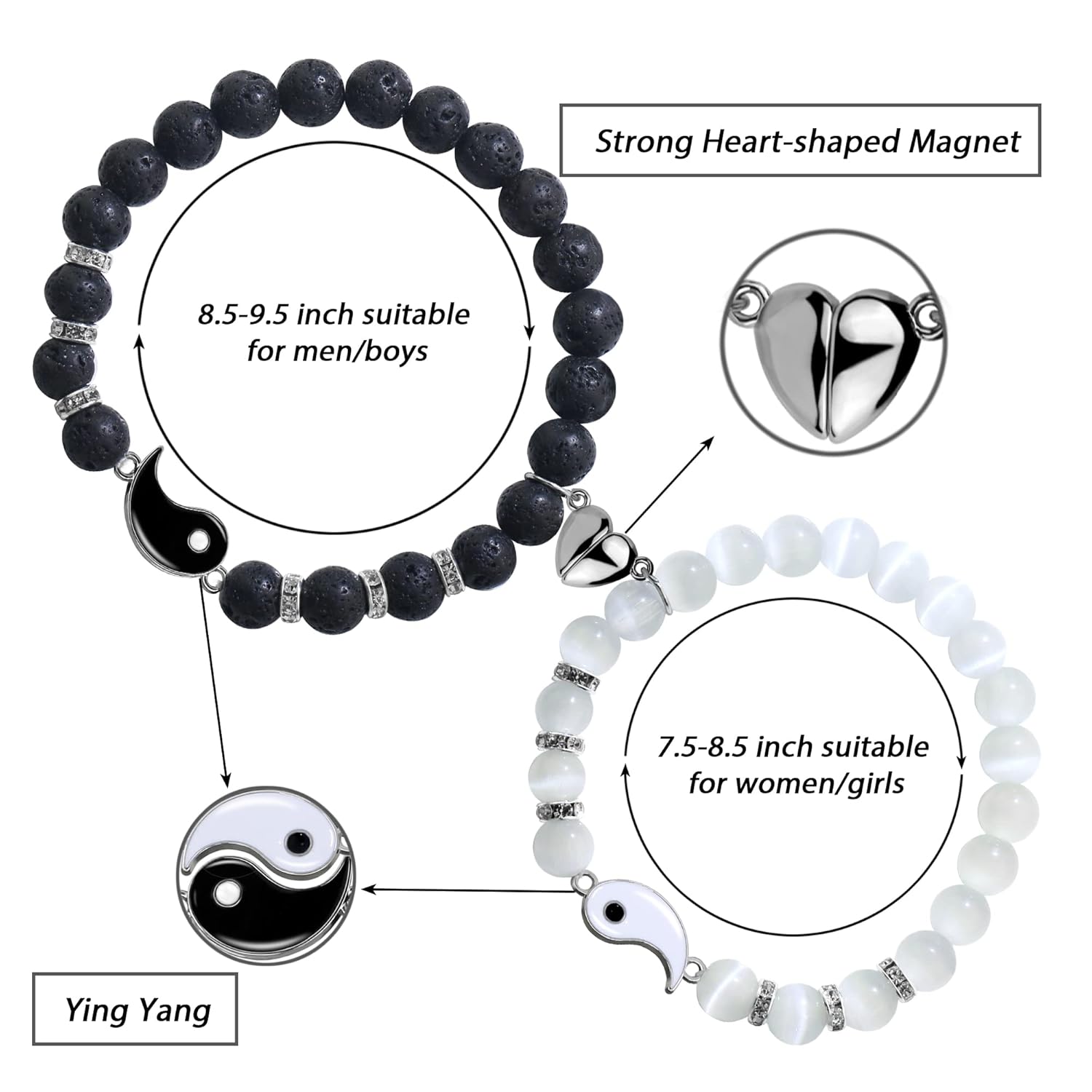 Magnetic Bracelets for Couples Gift Matching Couple Bracelets for Boyfriend Girlfriend Jewelry as Anniversary Birth Gifts for her, His and Hers Yin Yang Long Distance Relationship Bracelet