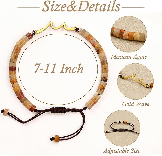 Sereney Birthday Gifts for Women, Handmade Wave Birthday Bracelets as 40 50 60 Year Old Birthday Gifts Idea, Adjustable Natural Stone Bracelet as Happy Birthday Gifts for Her Friends Mother Grandma Nana Daughter