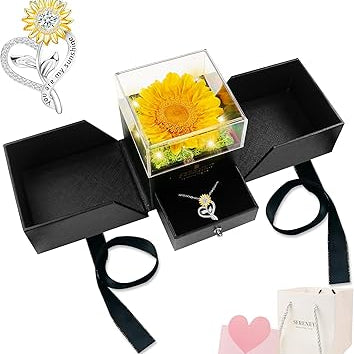 Sereney Preserved Sunflower Gifts for Women, You are My Sunshine Necklace as Flower Jewelry Birthday Gifts for Mom, Silver Necklace Yellow Decor Accessories for Wife Daughter Girlfriend