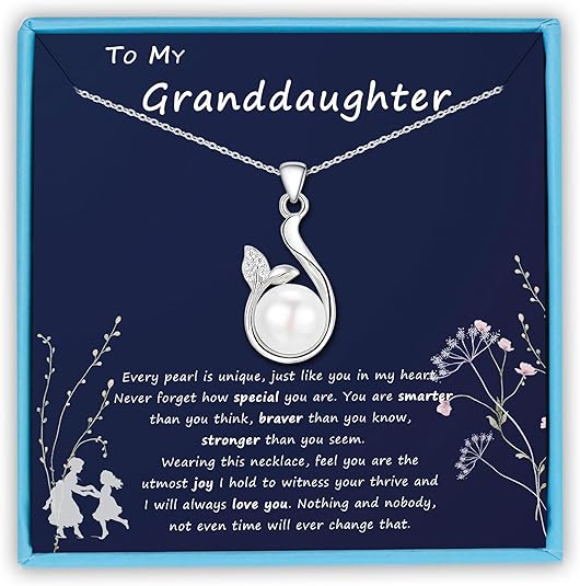 Sereney Sterling Silver Freshwater Pearl Necklace for Granddaughter, Christmas Gifts for Teen Girls ,Daughter Necklace from Dad as Daughter Baptism Gifts, Young Adult Jewelry for Girls Granddaughter Gifts from Grandma