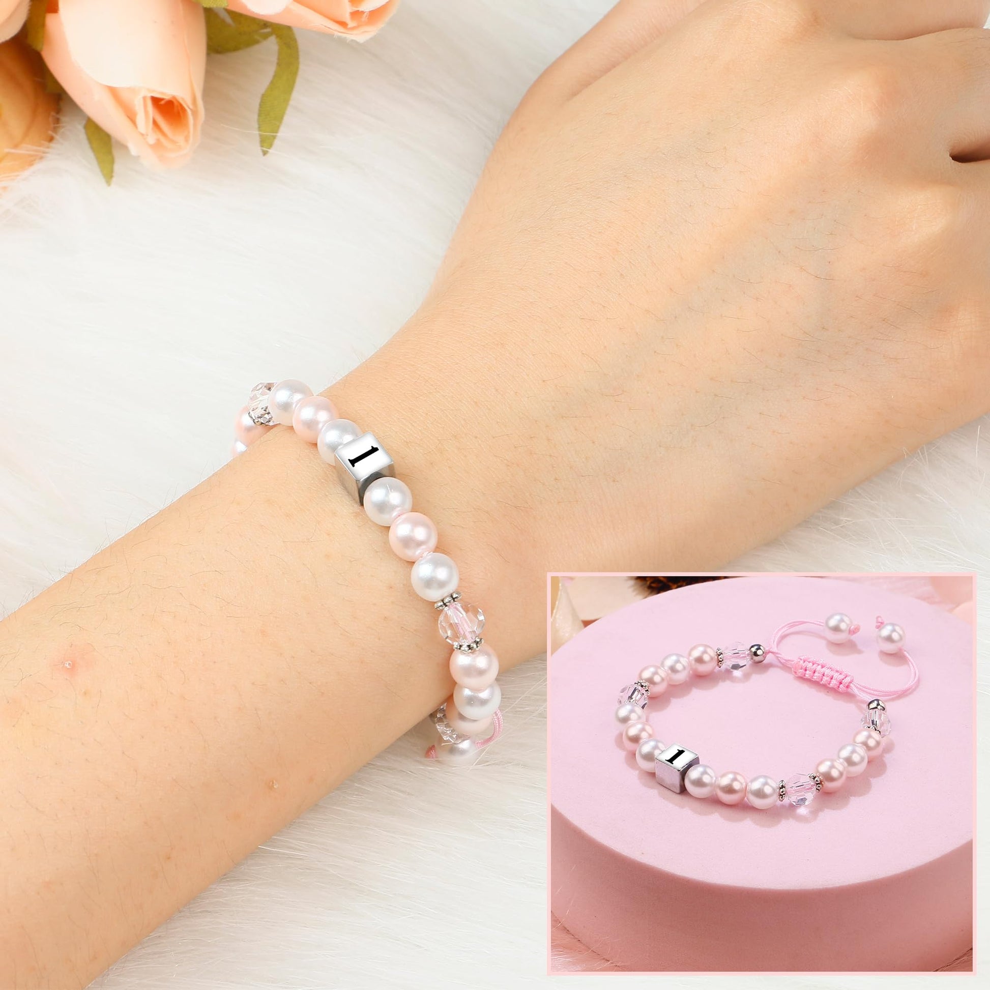 Regalo de cumpleaños para niña de 1 año de Sereney, pulsera de cumpleaños ajustable con perla blanca y rosa como regalo de cumpleaños para niña de un año, ideas de regalos para el primer cumpleaños de niña para hija, sobrina, nieta y niñas
