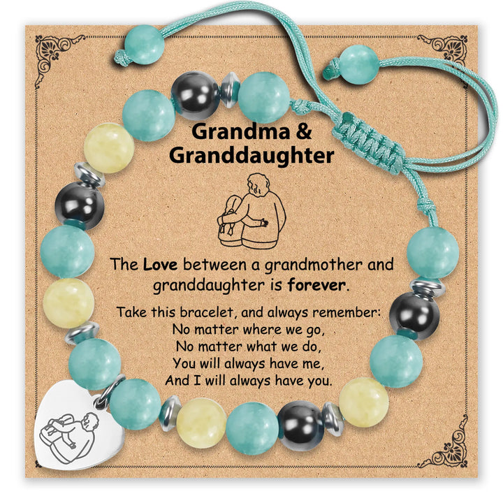 Grandma & Granddaughter Bracelet with heart charm on a card