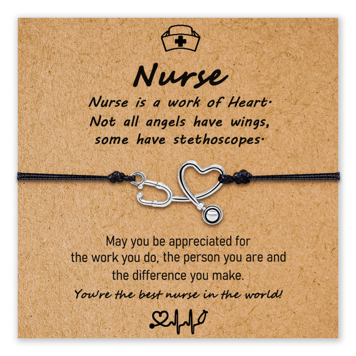 Nurse bracelet card with heart stethoscope design and appreciation message