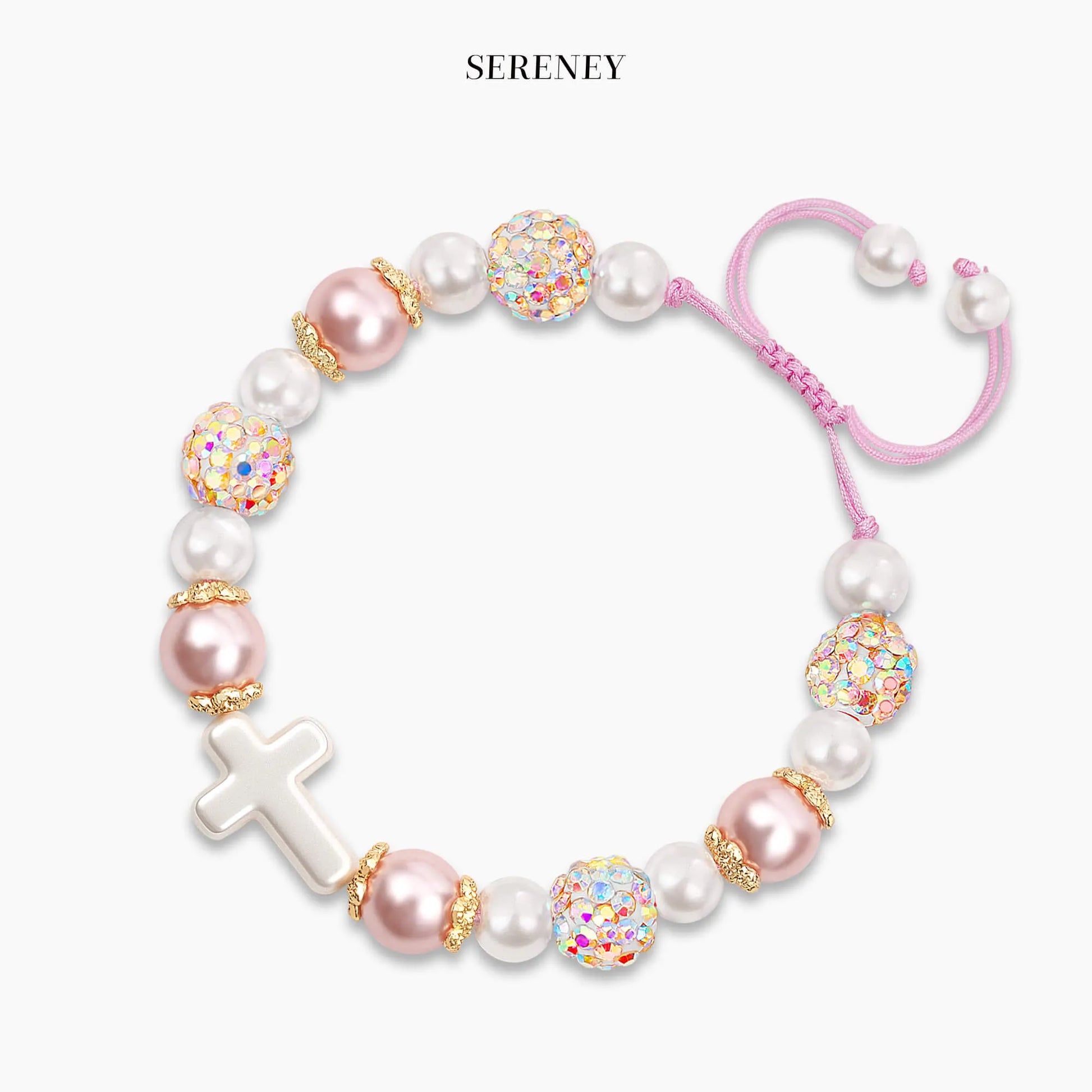 Blessed Shamballa Pearl Cross Bracelet