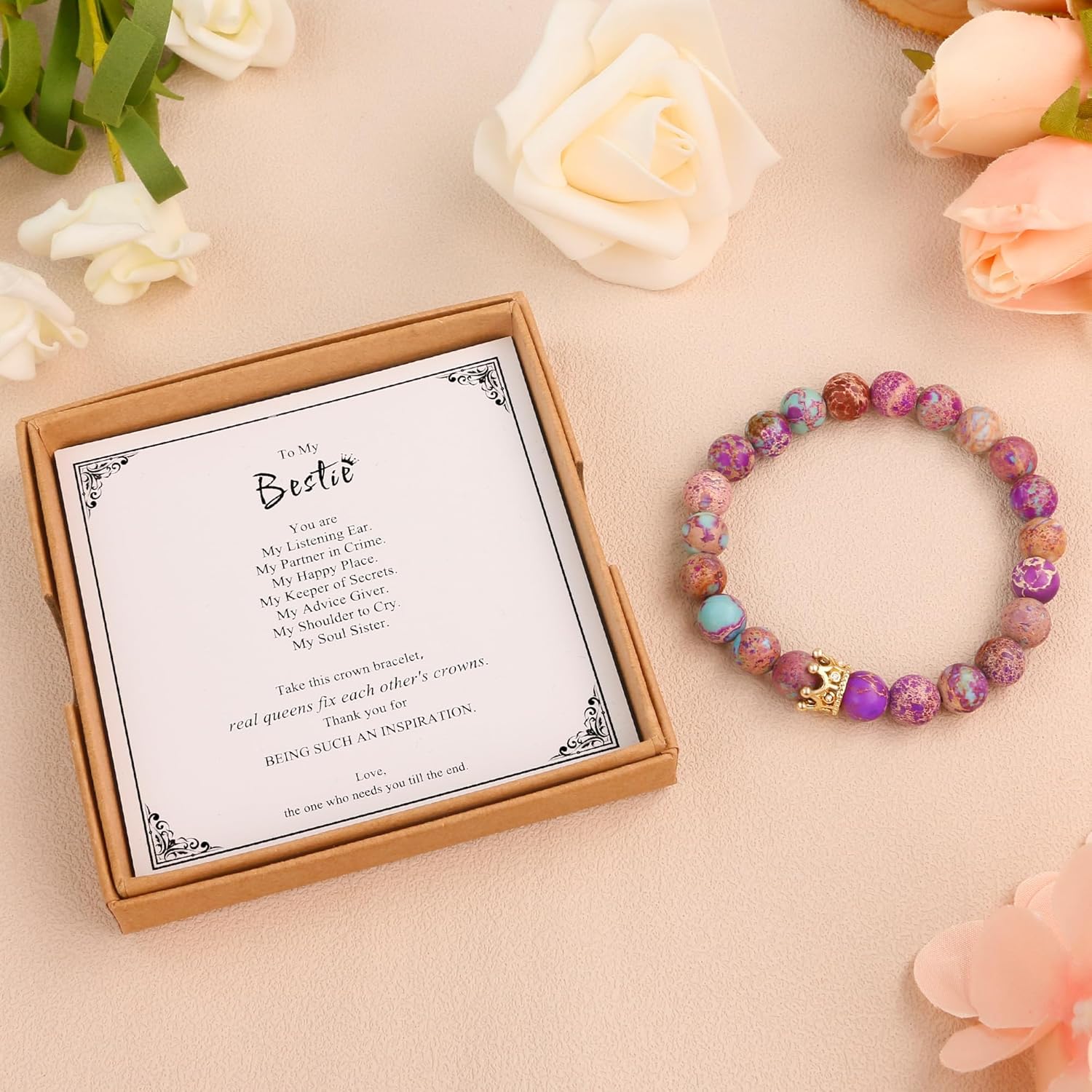 Sereney Best Friend Birthday Gifts for Women as Bestie Gift for Best Friend, Golden Crown Bestie Birthday Gifts for Her as Bestie Bracelet Friendship Gifts Best Friend Bracelets