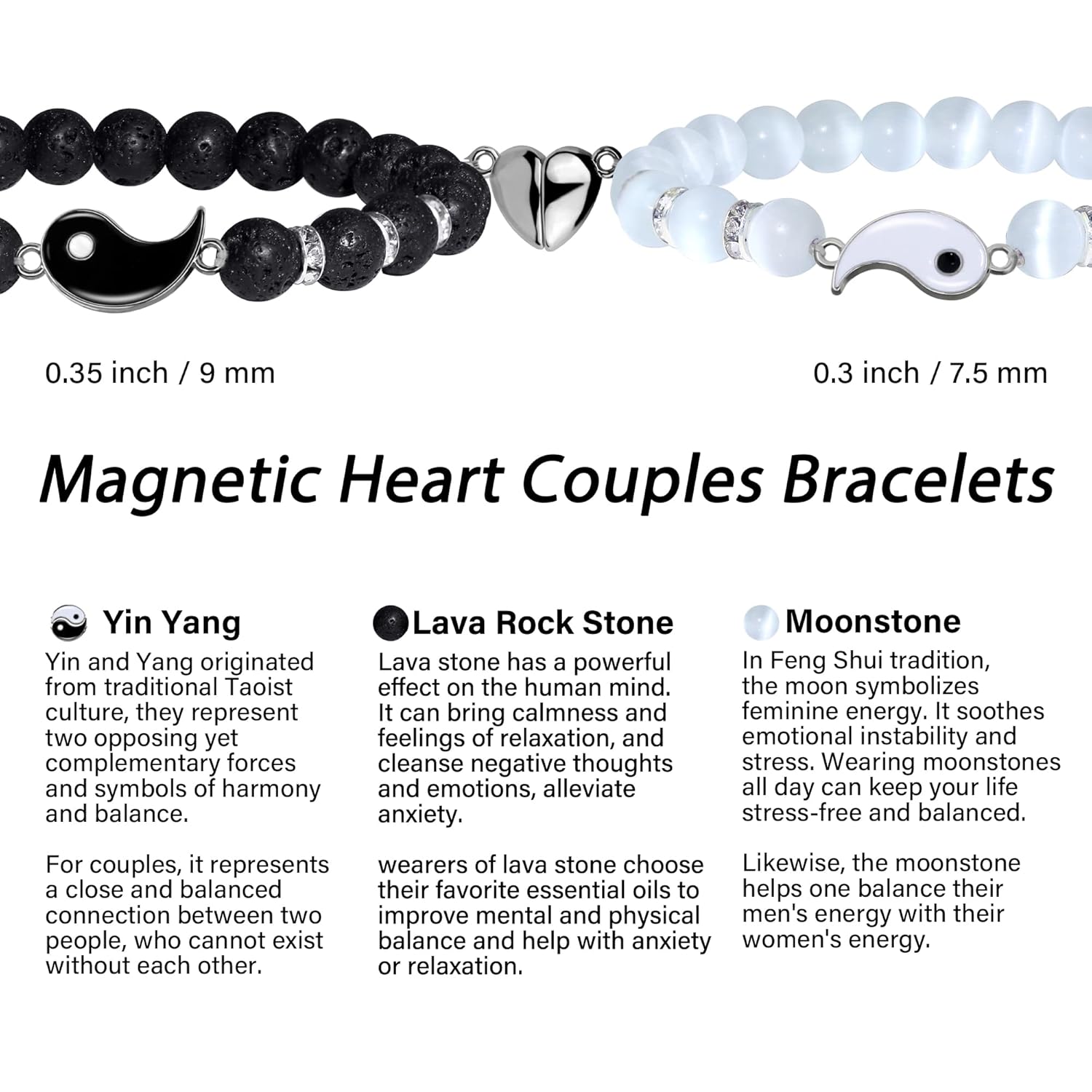 Magnetic Bracelets for Couples Gift Matching Couple Bracelets for Boyfriend Girlfriend Jewelry as Anniversary Birth Gifts for her, His and Hers Yin Yang Long Distance Relationship Bracelet