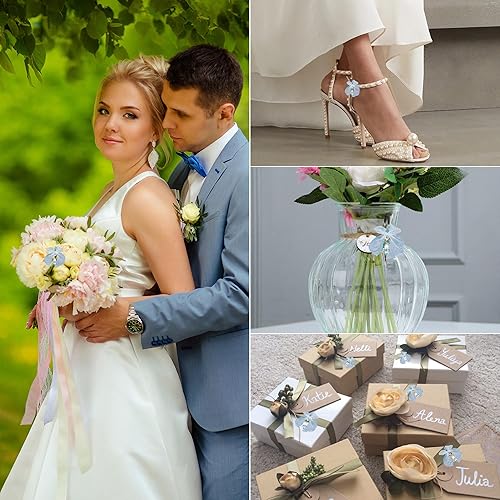 Collage of wedding items with angel charm