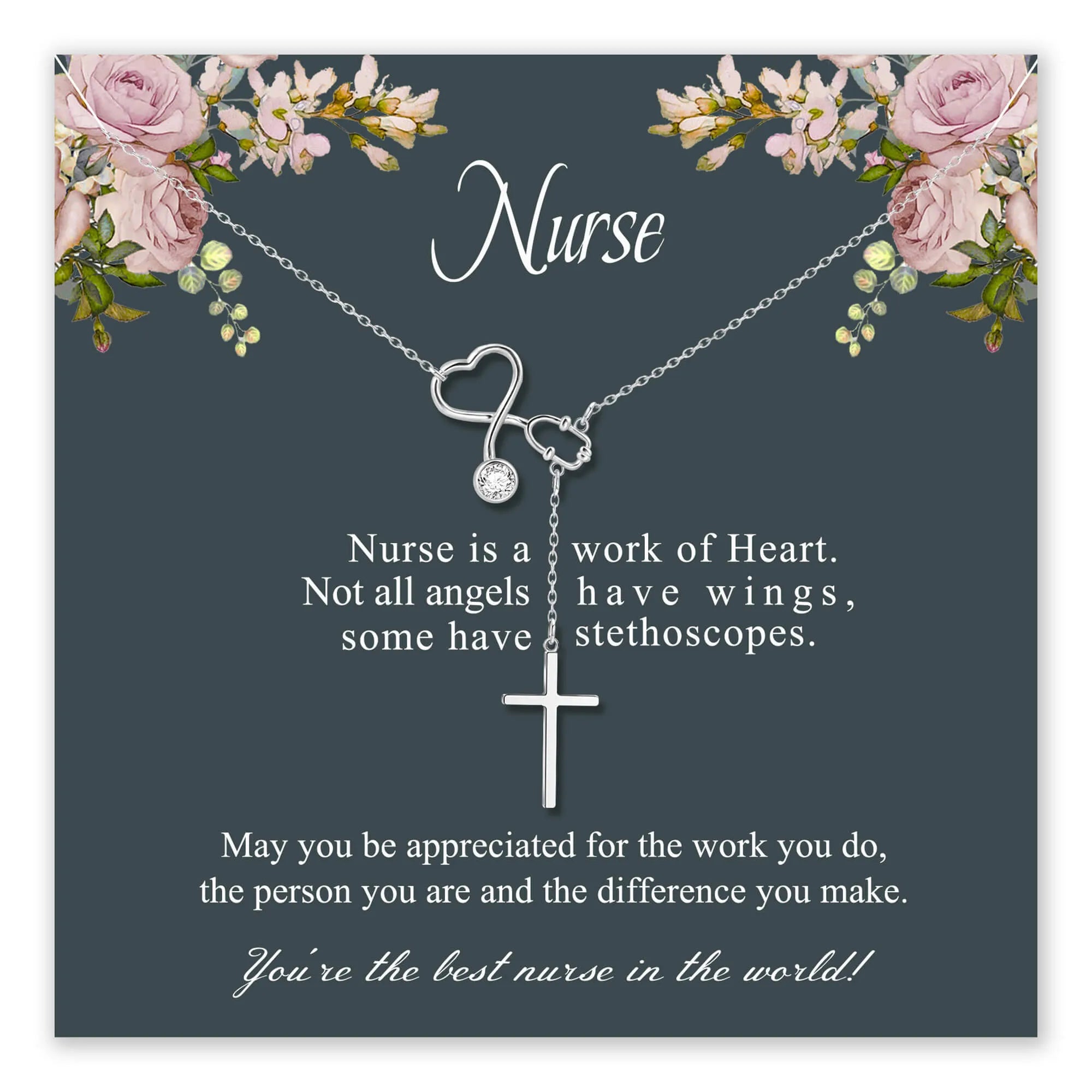 Heart Stethoscope Cross Necklace with message card