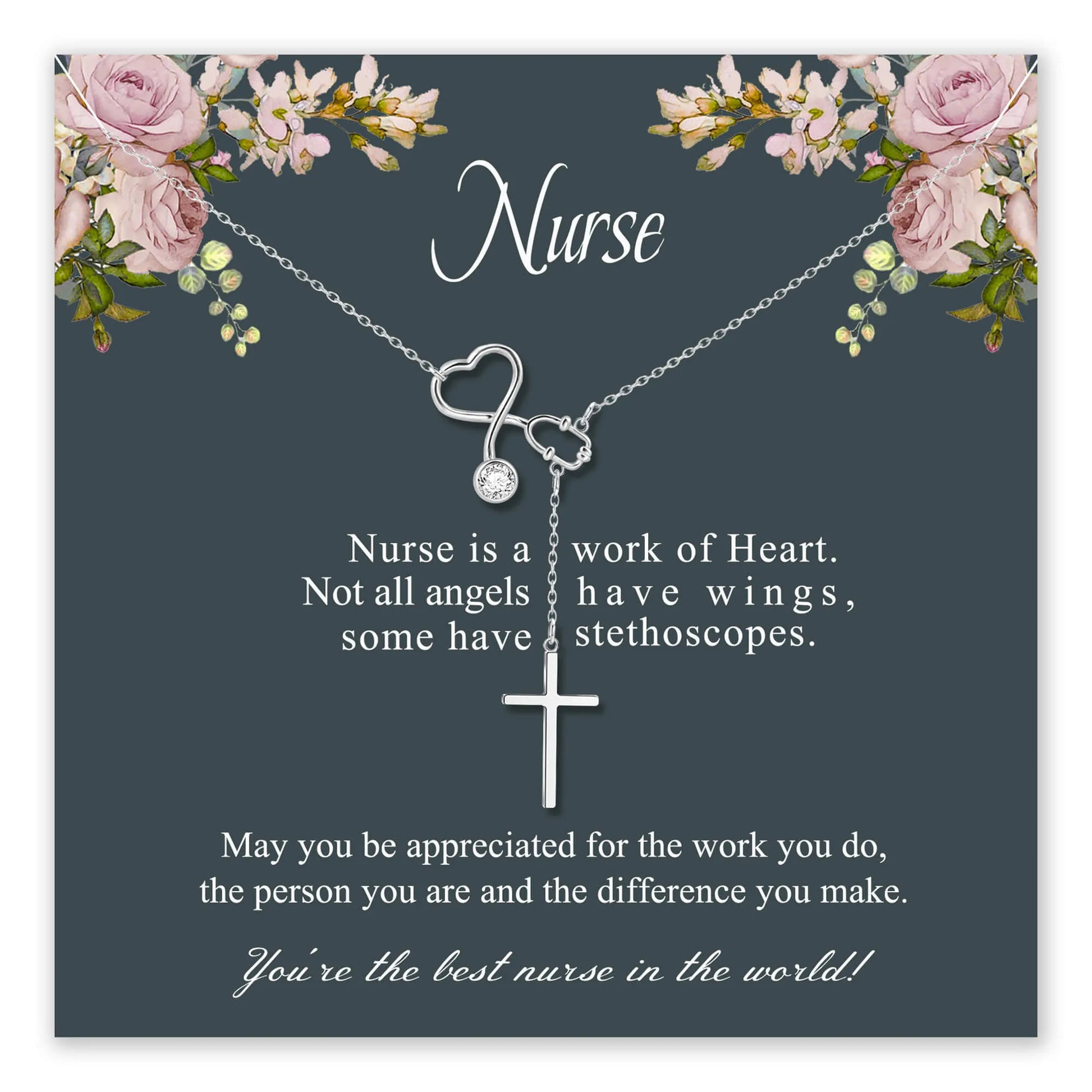 Heart Stethoscope Cross Necklace with message card