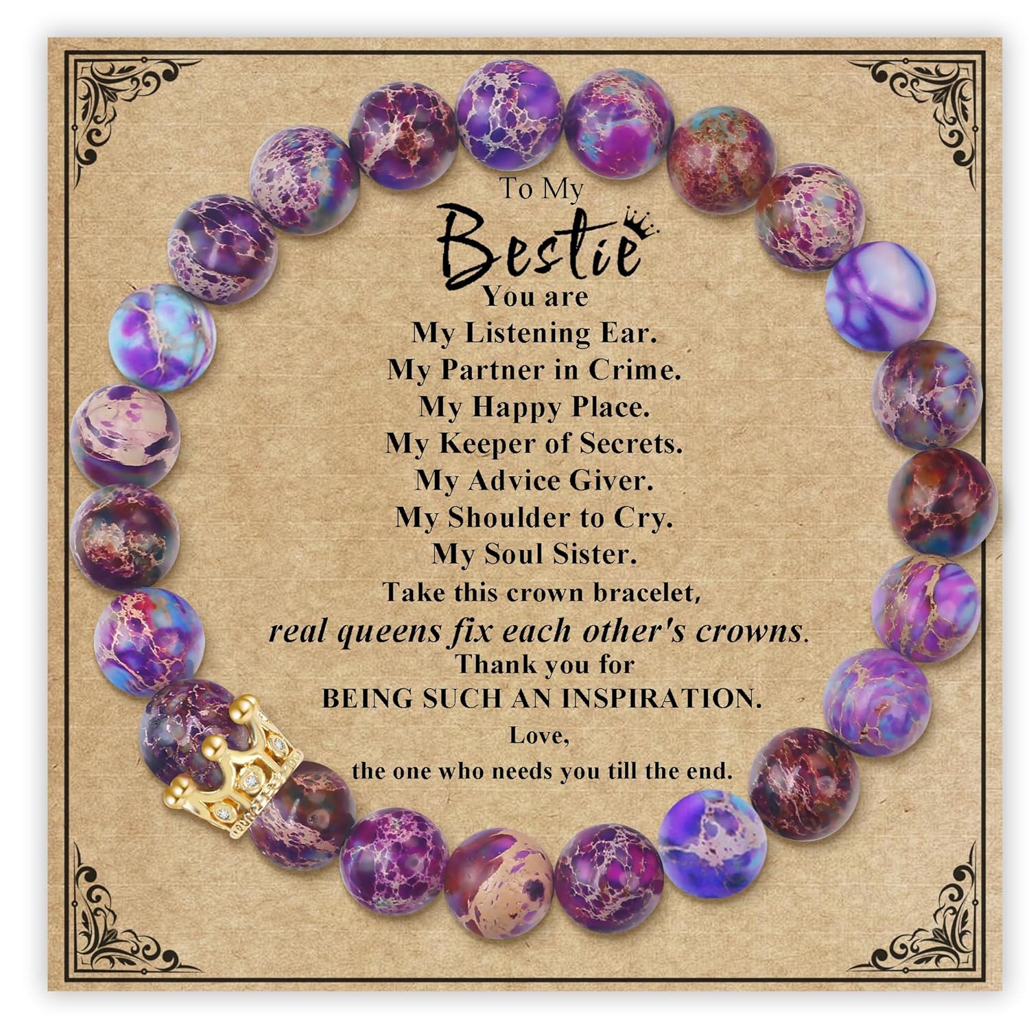 Sereney Best Friend Birthday Gifts for Women as Bestie Gift for Best Friend, Golden Crown Bestie Birthday Gifts for Her as Bestie Bracelet Friendship Gifts Best Friend Bracelets