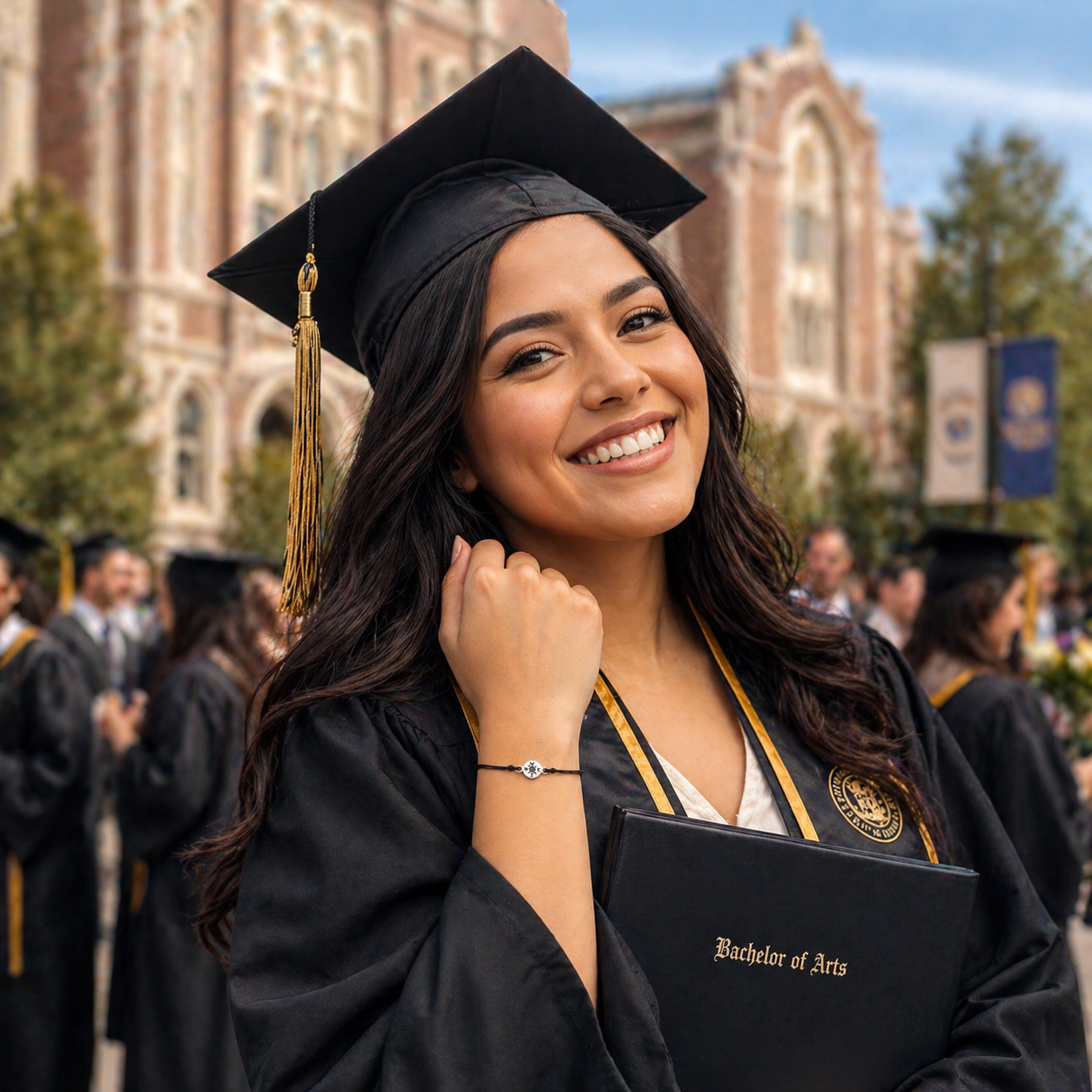 Compass Graduation Bracelet - Milestone Gift with Graduation Cap Box