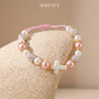 Blessed Shamballa Pearl Cross Bracelet with pink and white pearls