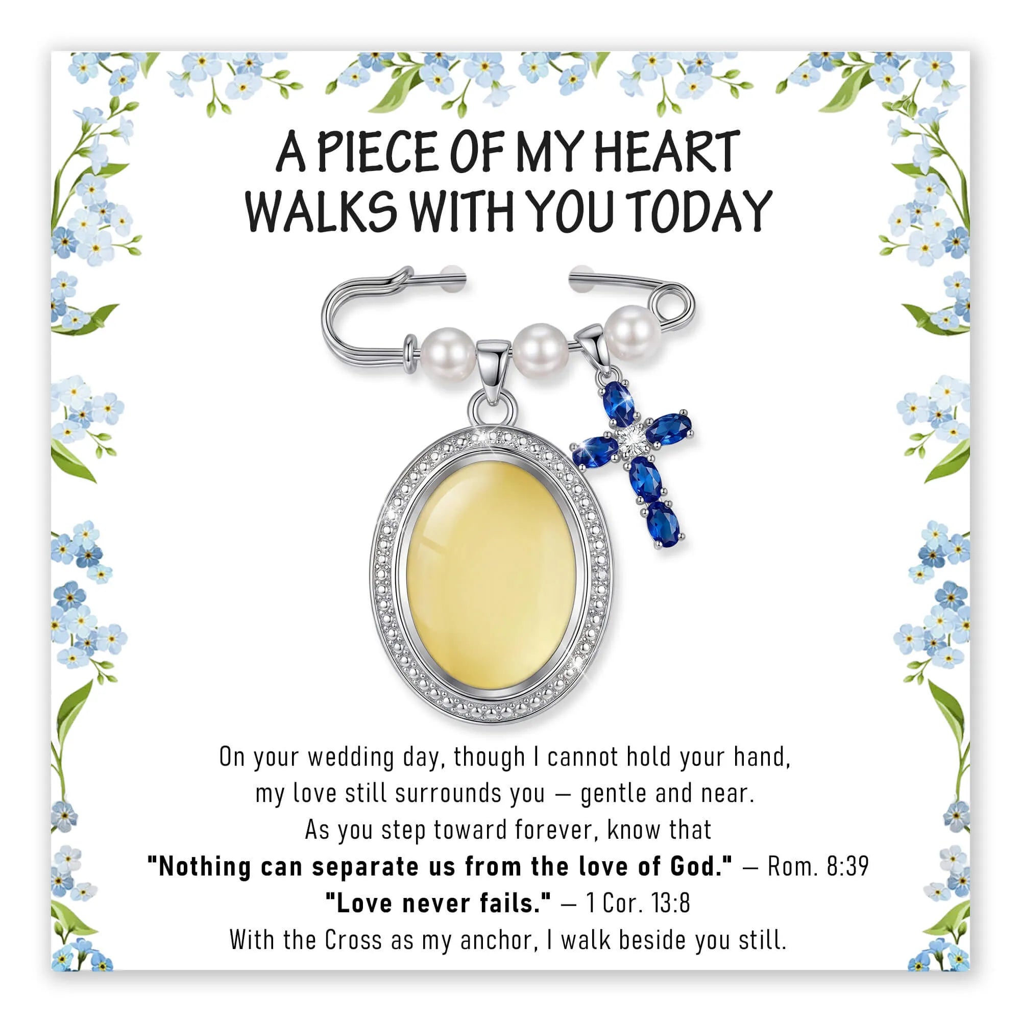 Sapphire Blue Cross Memorial Bouquet Charm