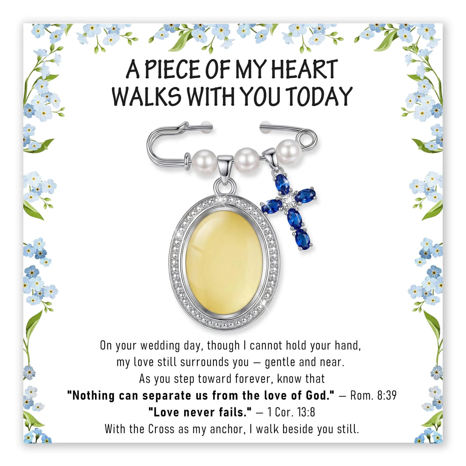 Sapphire Blue Cross Memorial Bouquet Charm