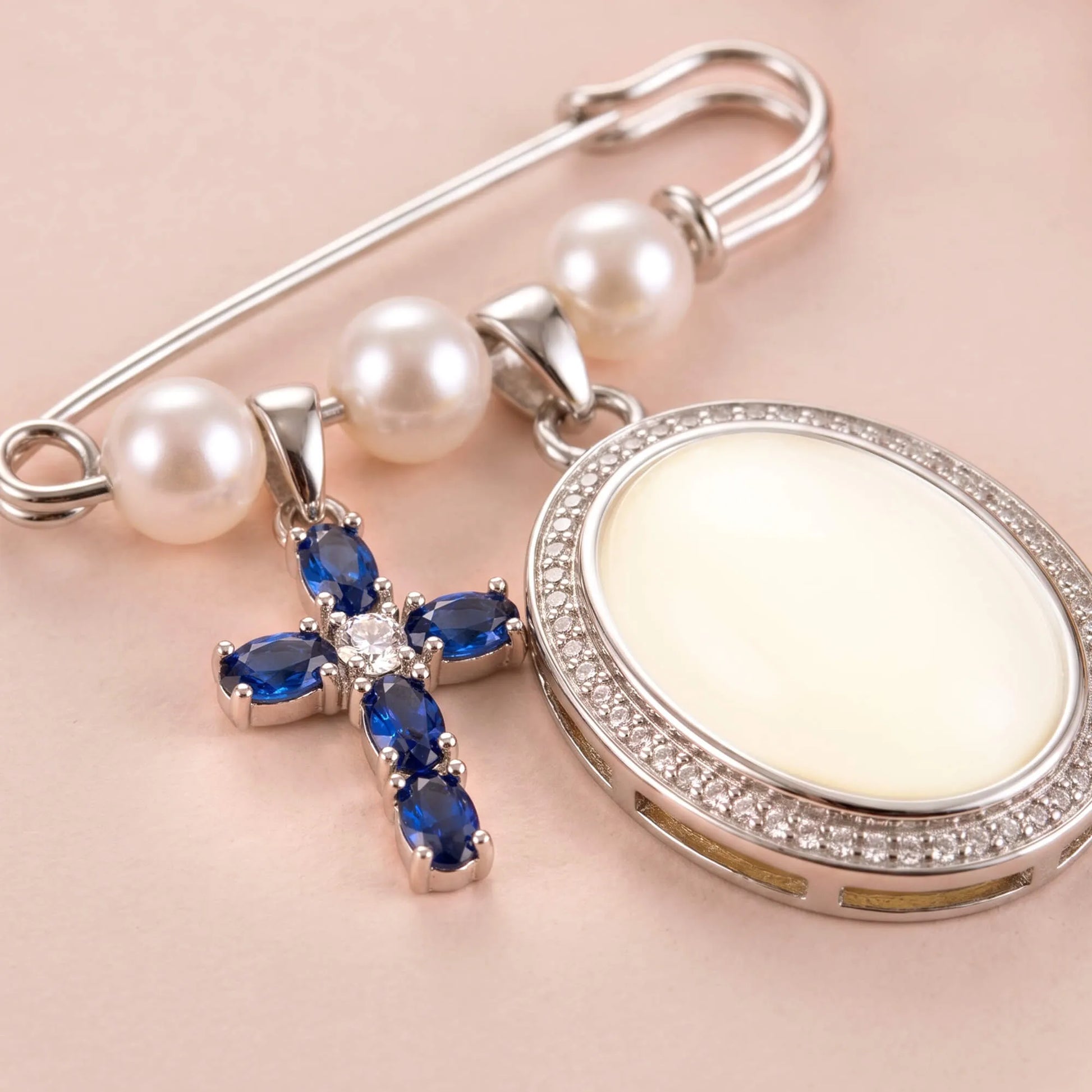 Sapphire Blue Cross Memorial Bouquet Charm