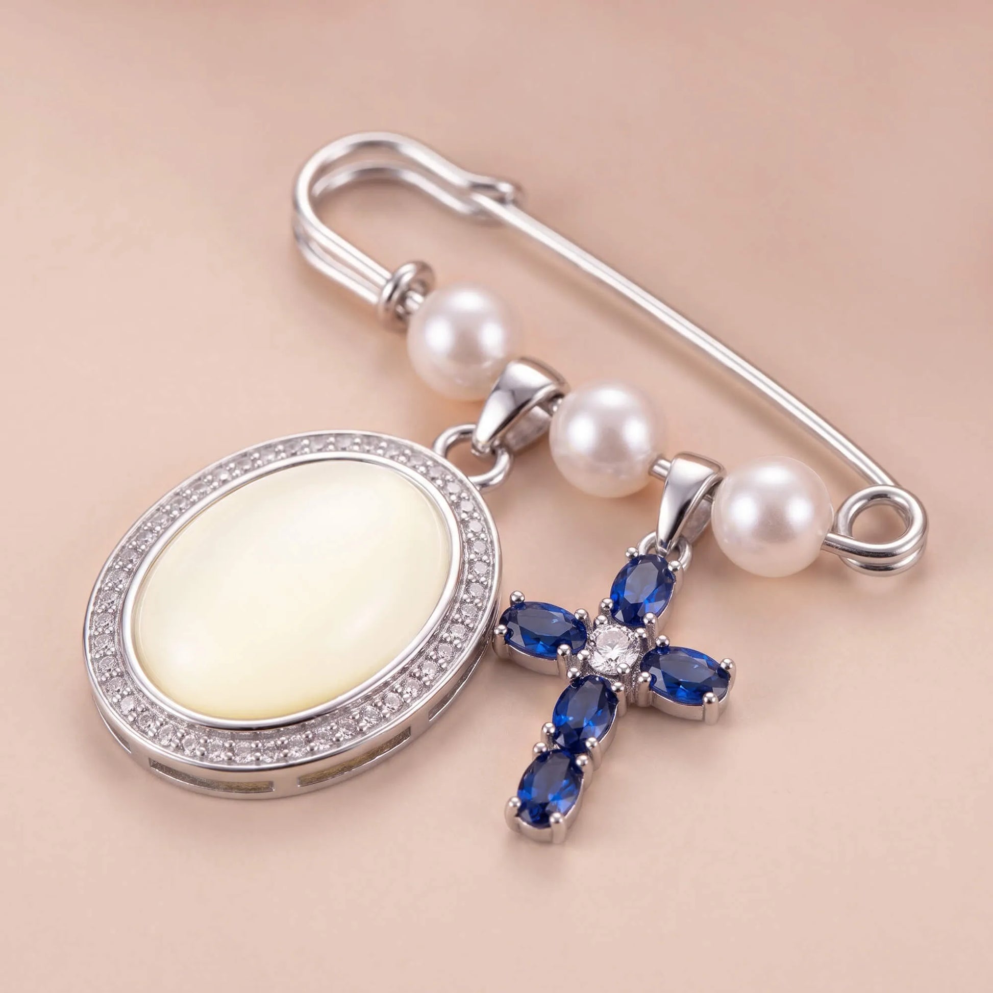 Sapphire Blue Cross Memorial Bouquet Charm