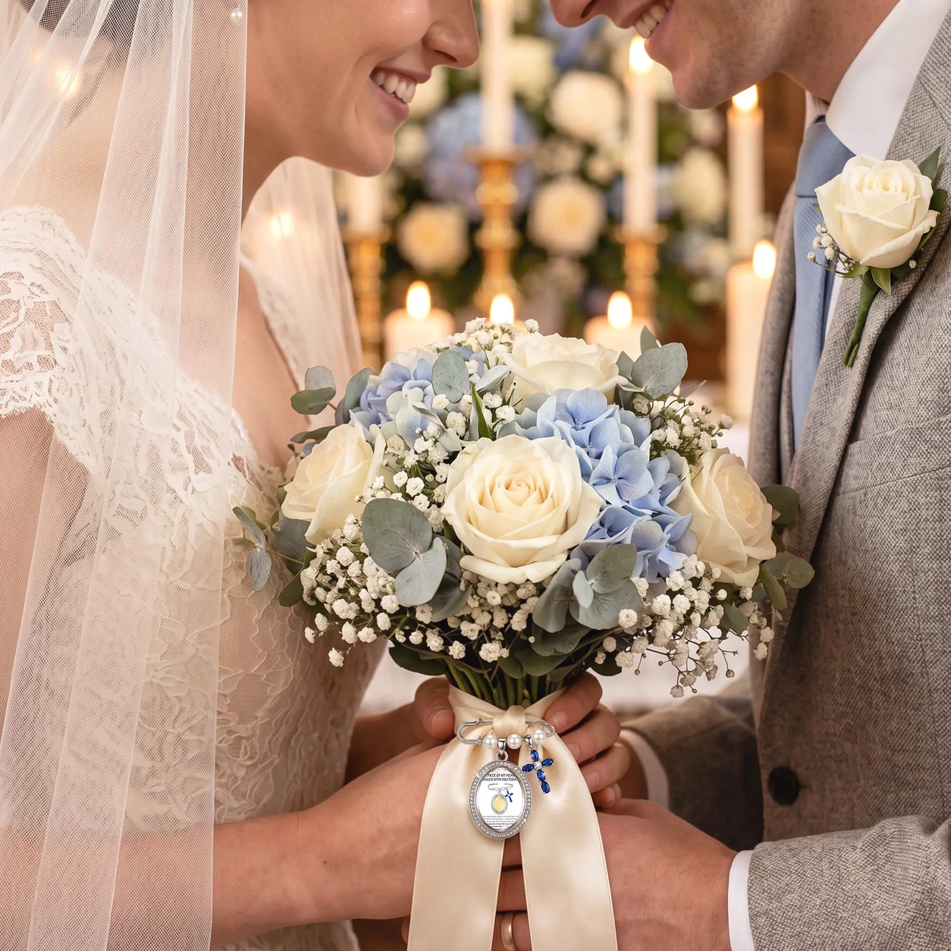 Sapphire Blue Cross Memorial Bouquet Charm
