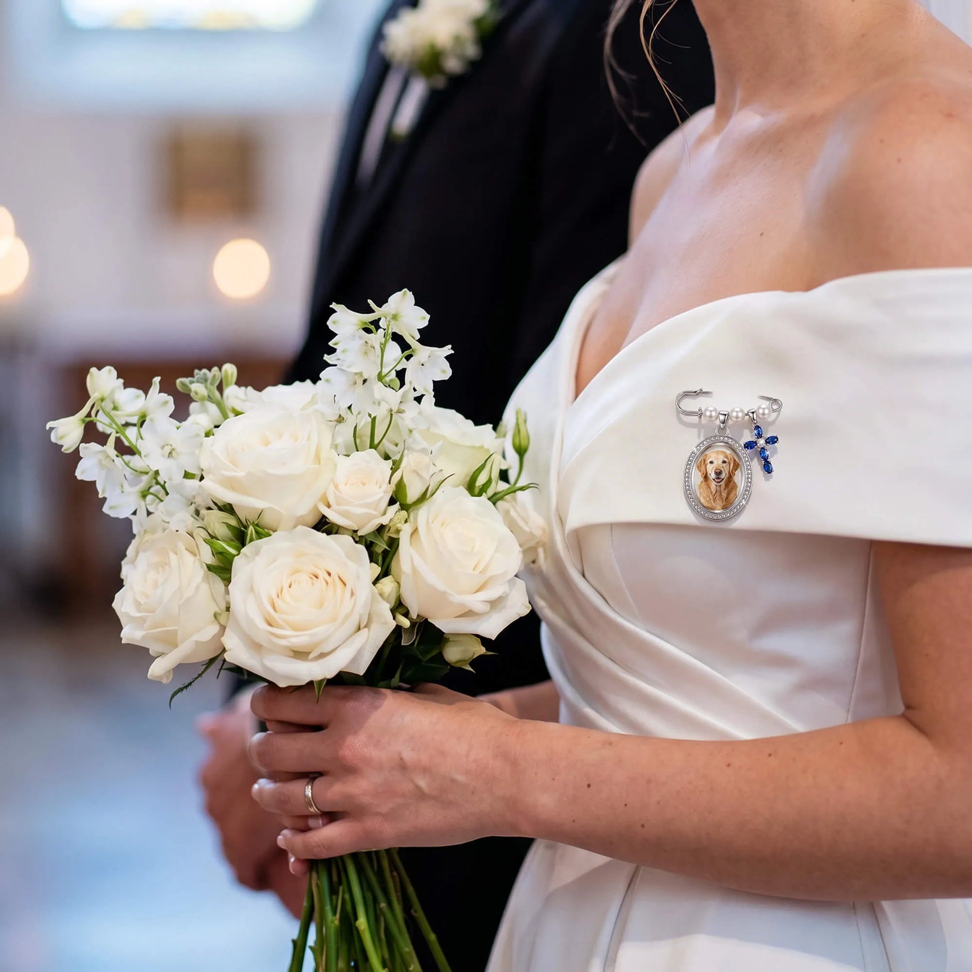 Sapphire Blue Cross Memorial Bouquet Charm