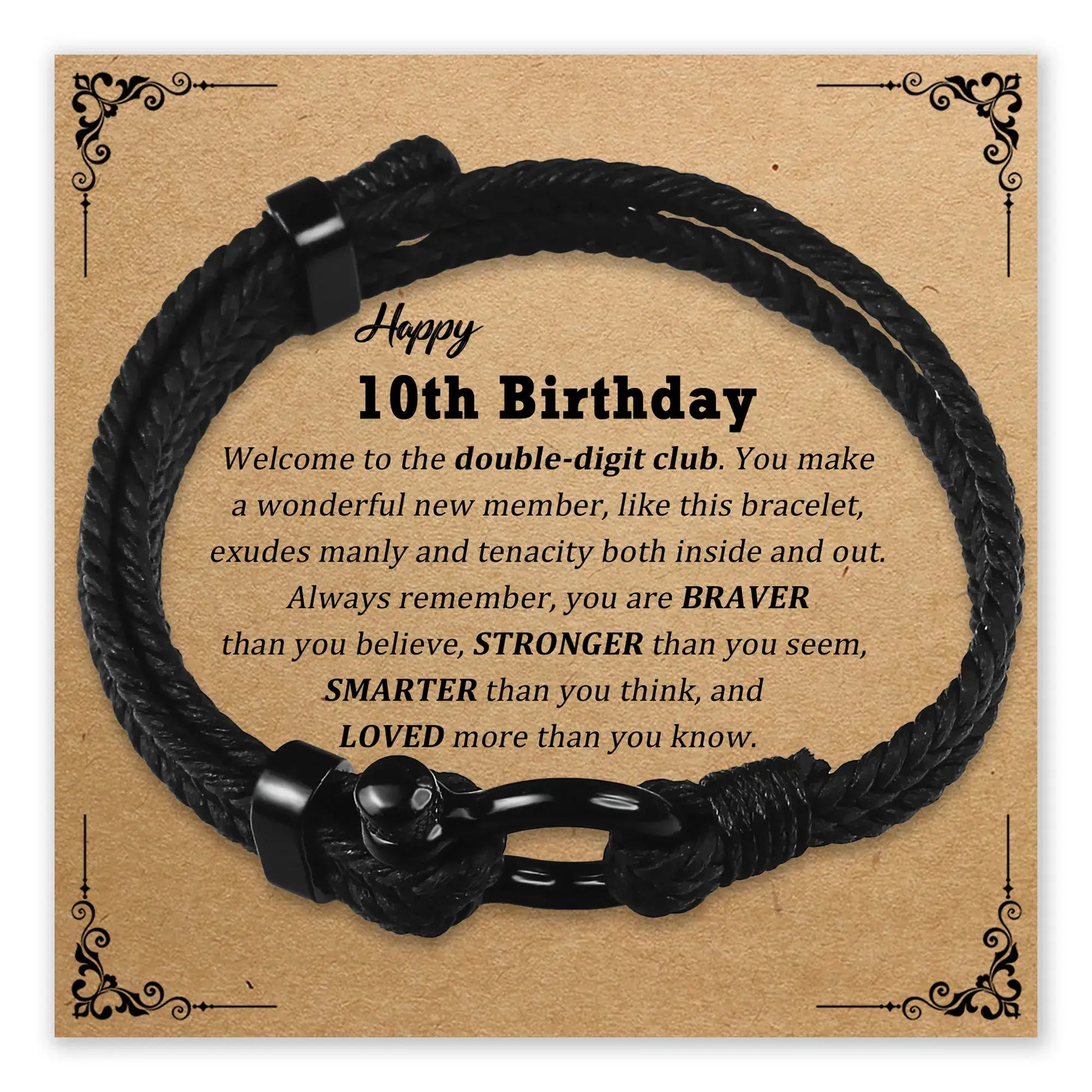 Braver Stronger Birthday Bracelet with message card for 10th birthday