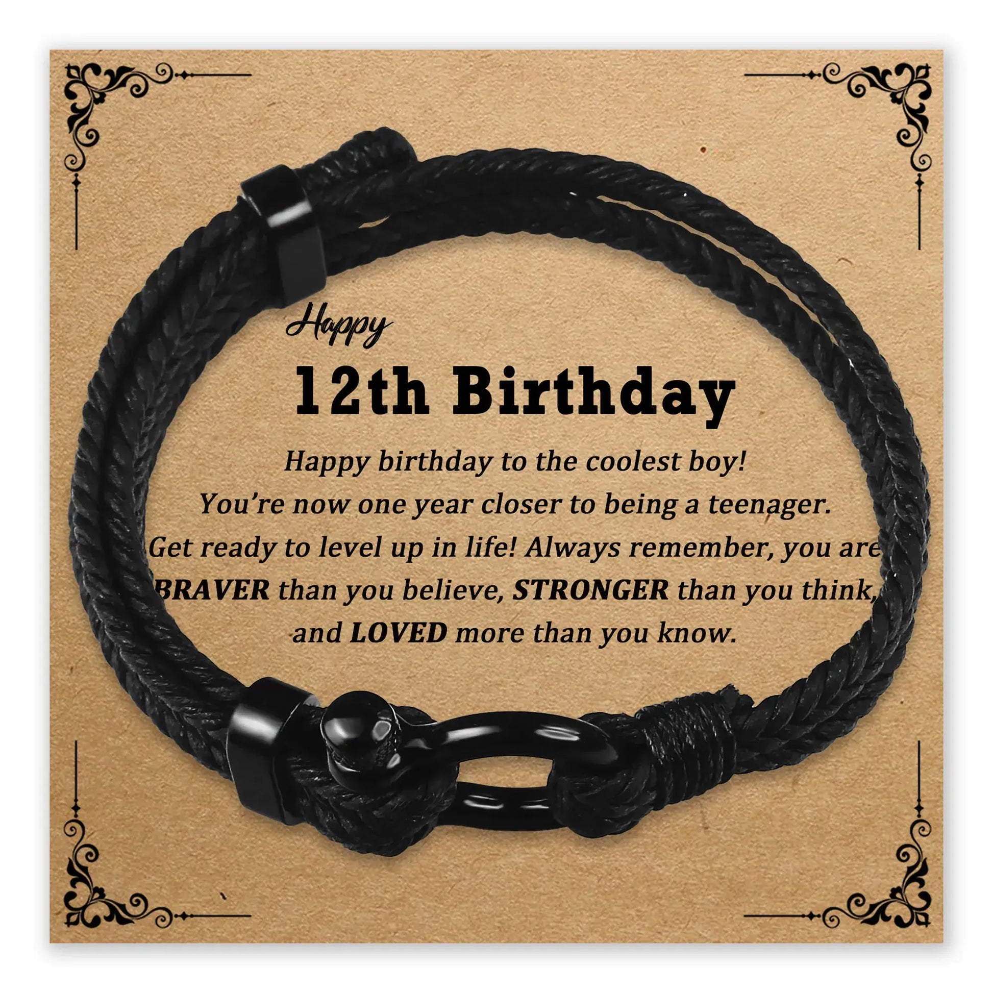 Braver Stronger Birthday Bracelet with message card for 12th birthday