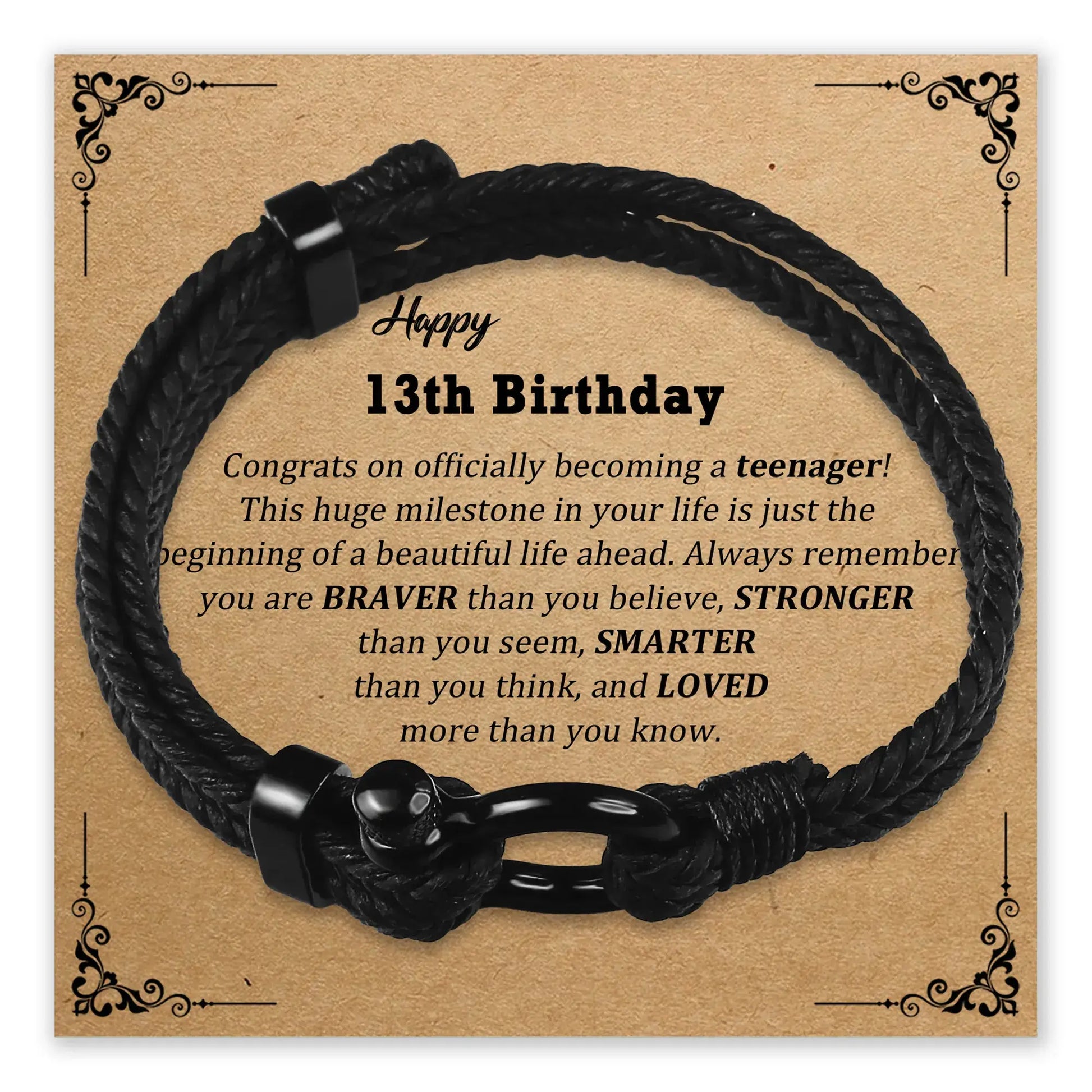 Braver Stronger Birthday Bracelet with message card for 13th birthday