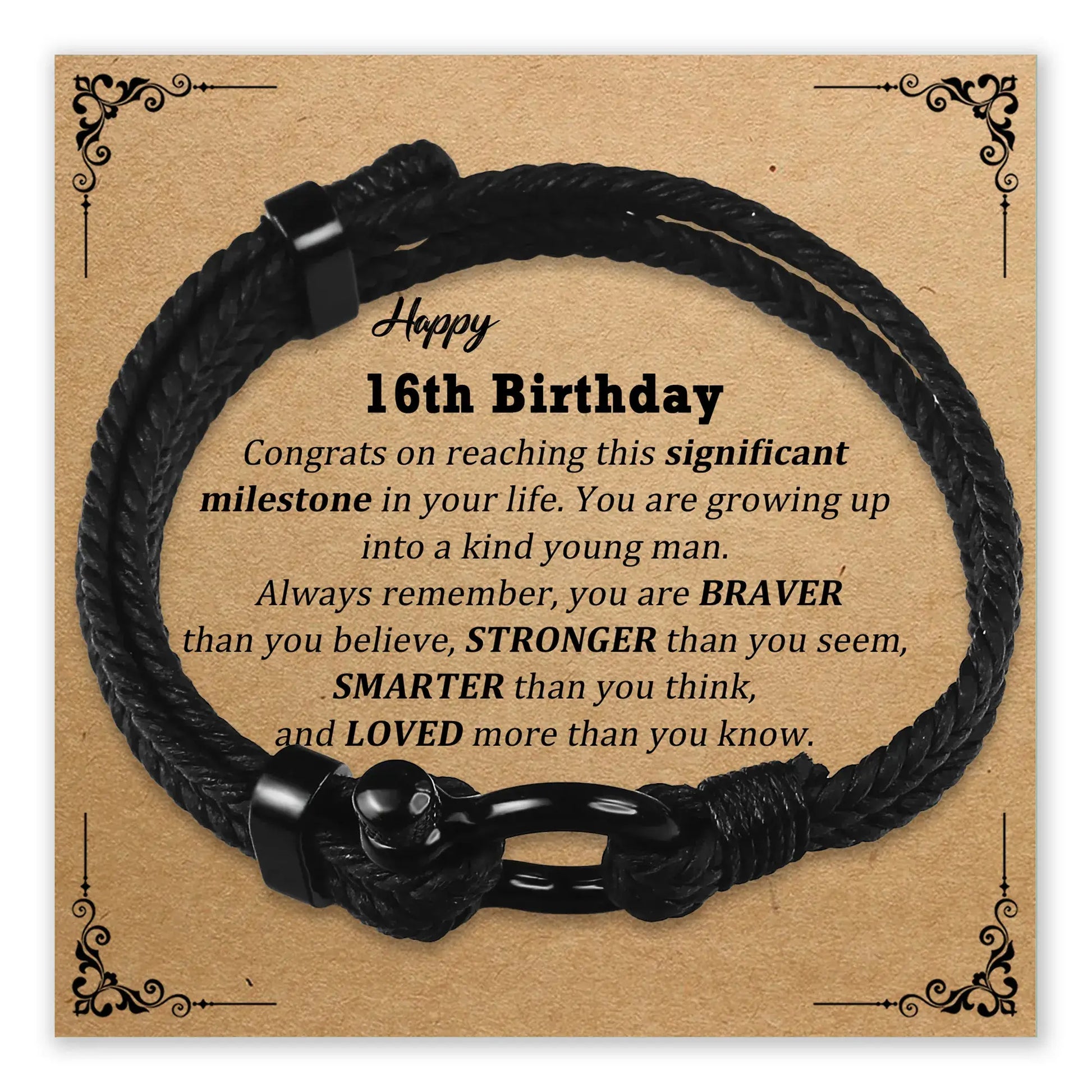 Braver Stronger Birthday Bracelet with message card for 16th birthday