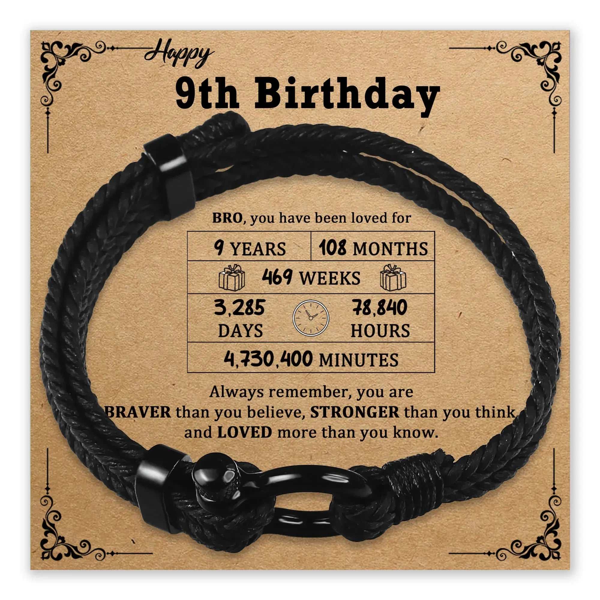 Braver Stronger Birthday Bracelet with message card for 9th birthday