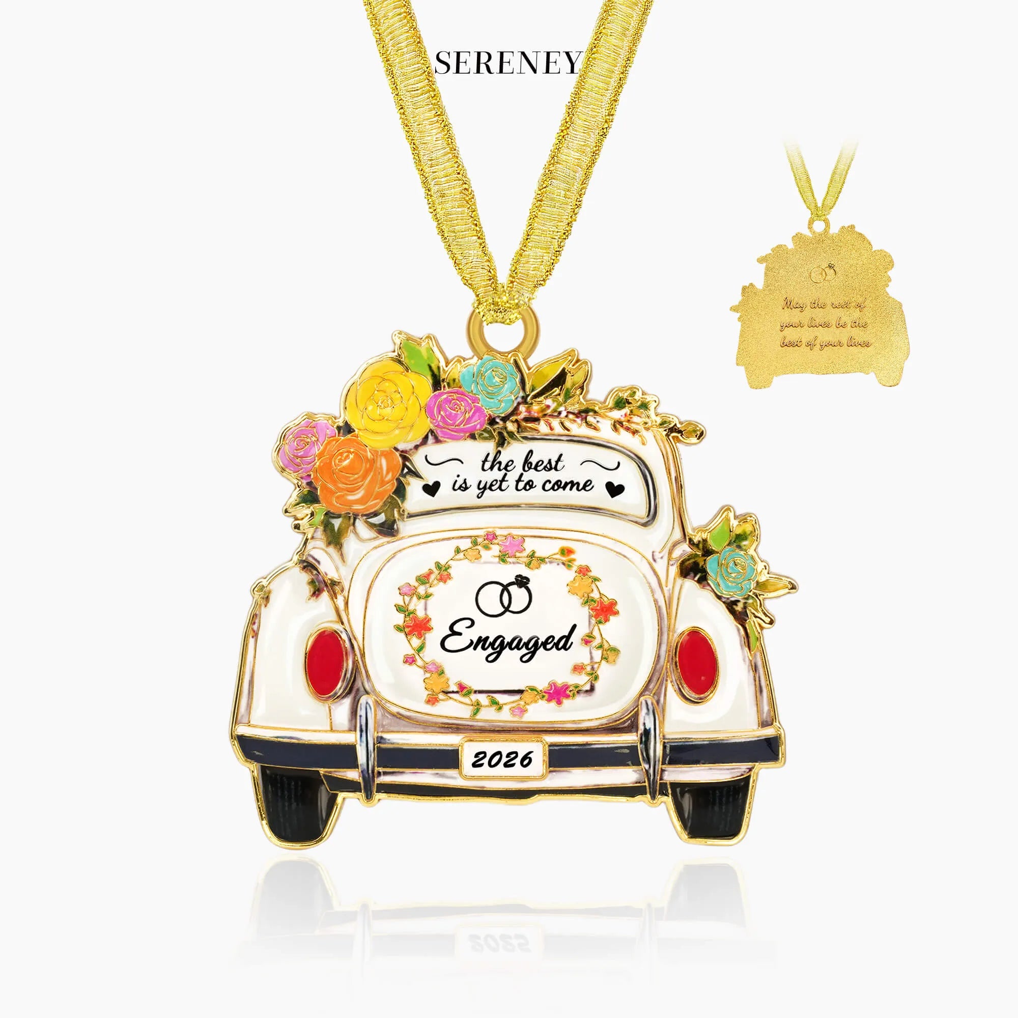 Engaged Floral Wedding Car Keepsake Ornament