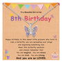 Silver-tone butterfly wish necklace with pink, blue, and purple gemstone wings and bail