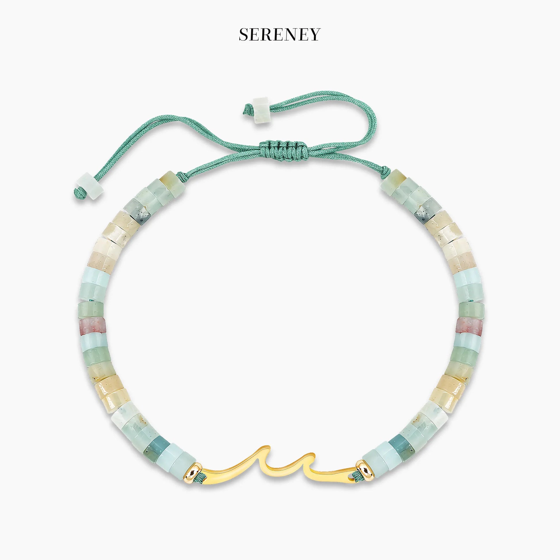 Ocean Wave Birthday Bracelet with wave charm and sea-toned beads