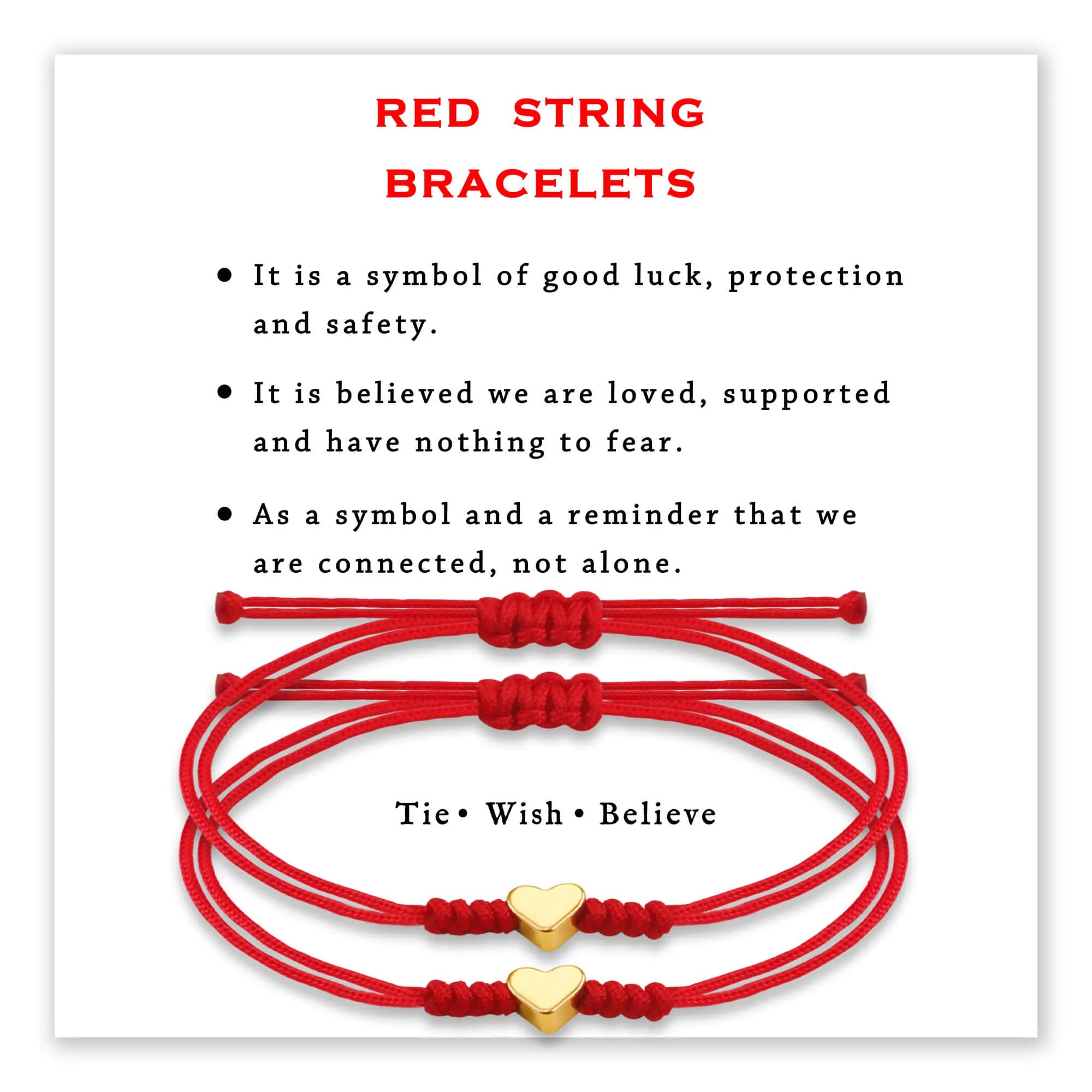 Red string bracelet set with a card detailing its meaning