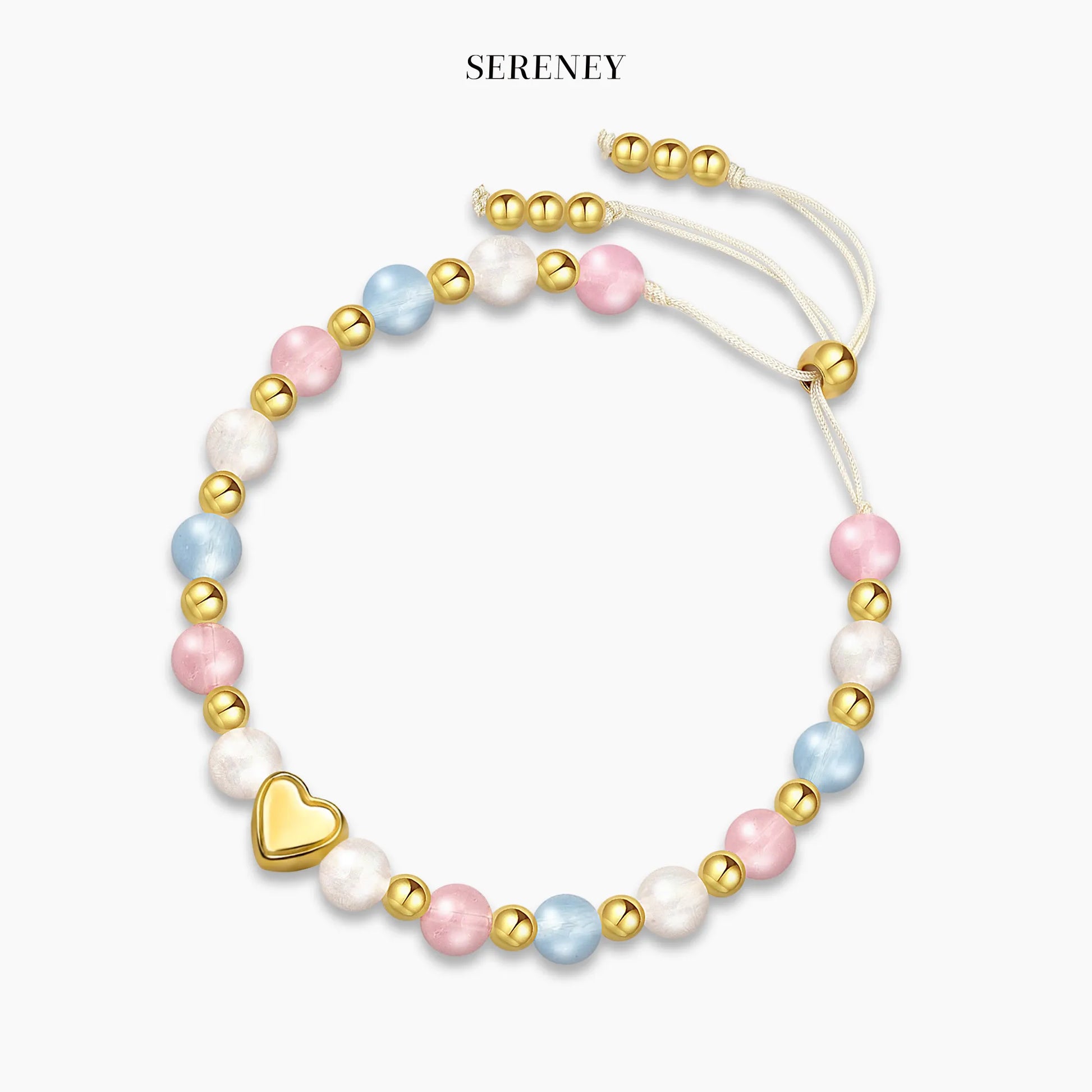 Bracelet with pink, blue, and white beads on display