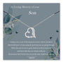 Memorial necklace with heart and angel wing design