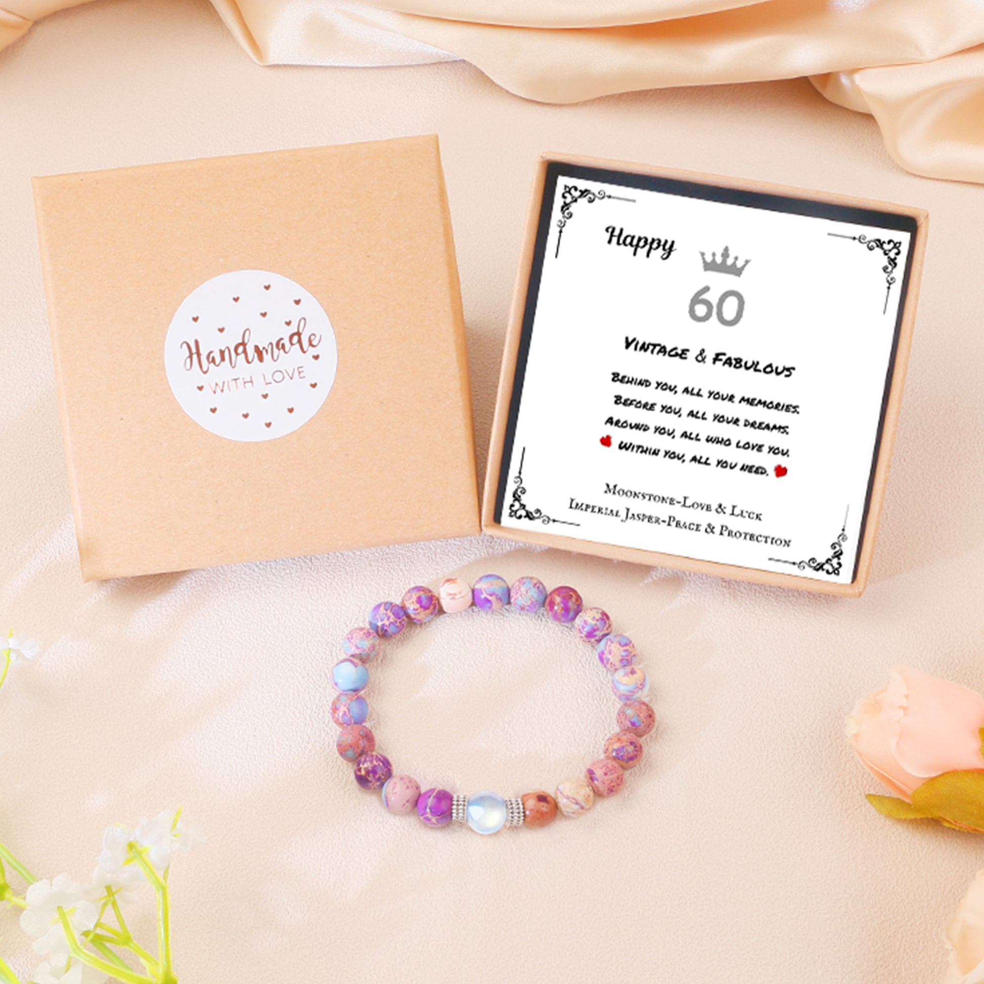 Sereney Birthday Gifts for Women, Beaded Bracelets as 30 60 70 Year Old Birthday Gift, Adjustable Stone Stretch Bracelet as Happy Birthday Gifts for Daughter Mom Grandma Sister Wife Girlfriend