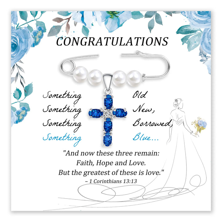 Something Blue Cross Pin with pearl-inspired beads and blue cross accent