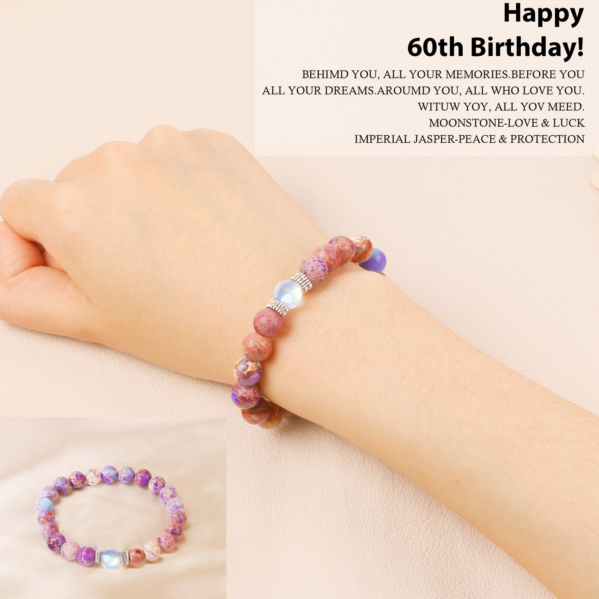 Sereney Birthday Gifts for Women, Beaded Bracelets as 30 60 70 Year Old Birthday Gift, Adjustable Stone Stretch Bracelet as Happy Birthday Gifts for Daughter Mom Grandma Sister Wife Girlfriend