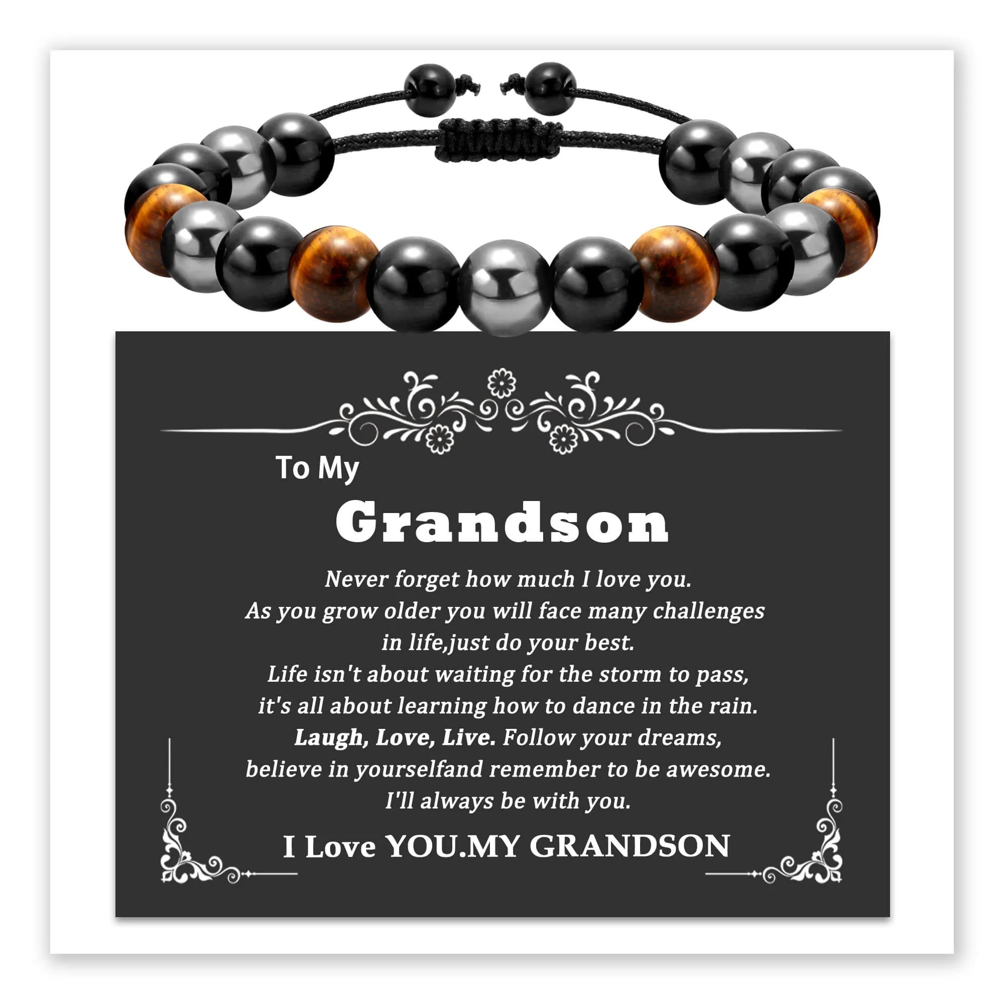 Strength & Love Stone Bracelet with message card for Grandson