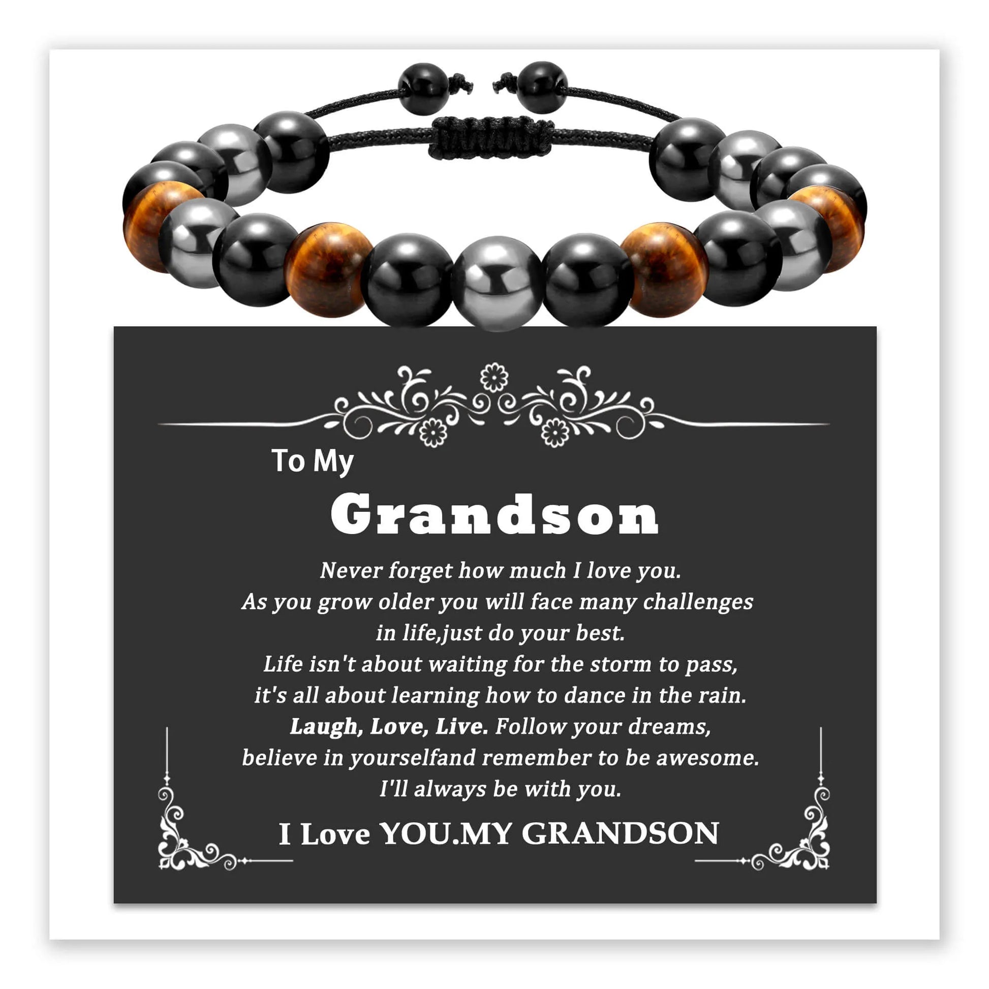 Strength & Love Stone Bracelet with message card for Grandson