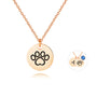 Rose gold paw print charm shown on a compatible customizable necklace
