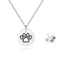 Silver paw print charm shown on a compatible customizable necklace