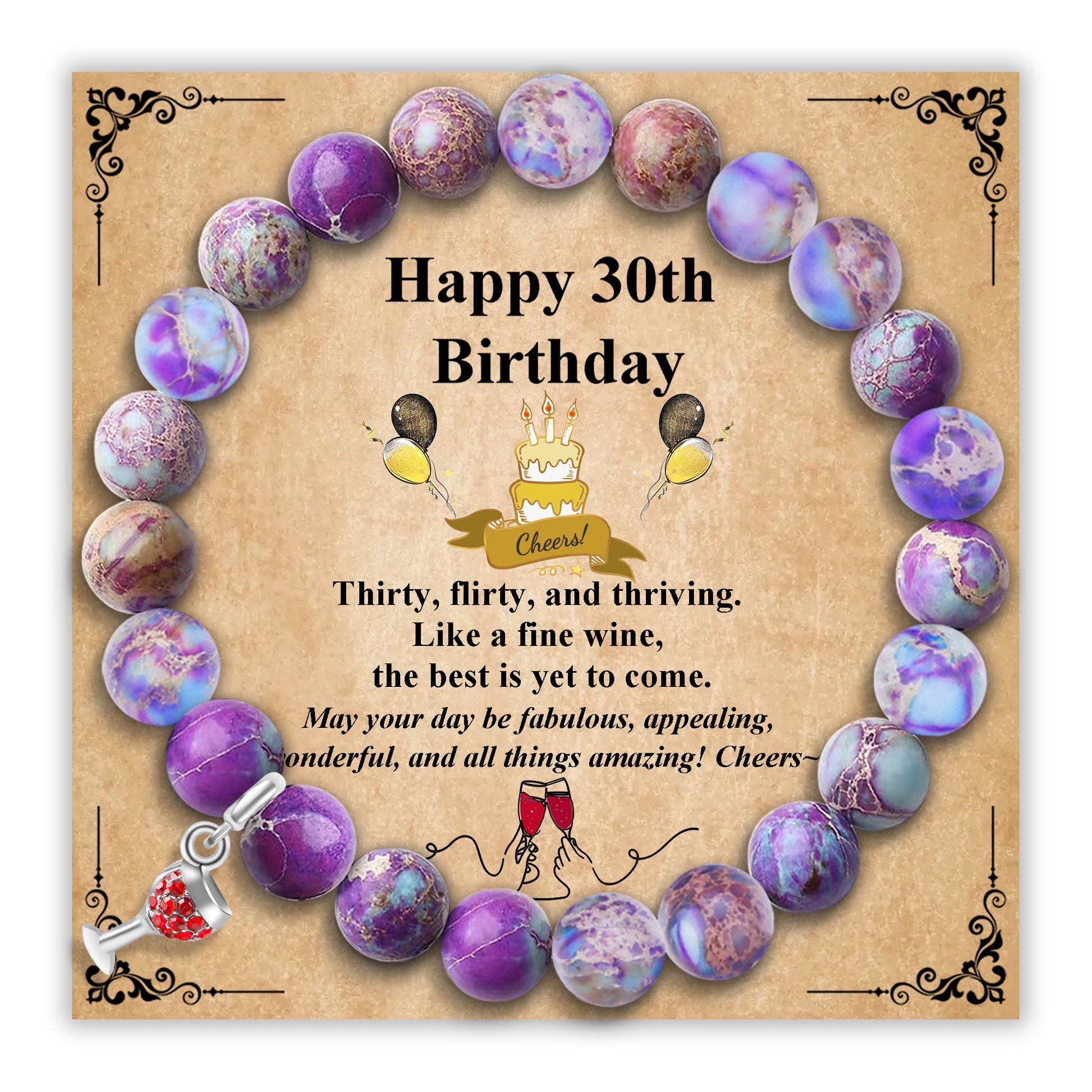 Sereney Birthday Gifts for Women, Beaded Bracelets as 30 60 70 Year Old Birthday Gift, Adjustable Stone Stretch Bracelet as Happy Birthday Gifts for Daughter Mom Grandma Sister Wife Girlfriend
