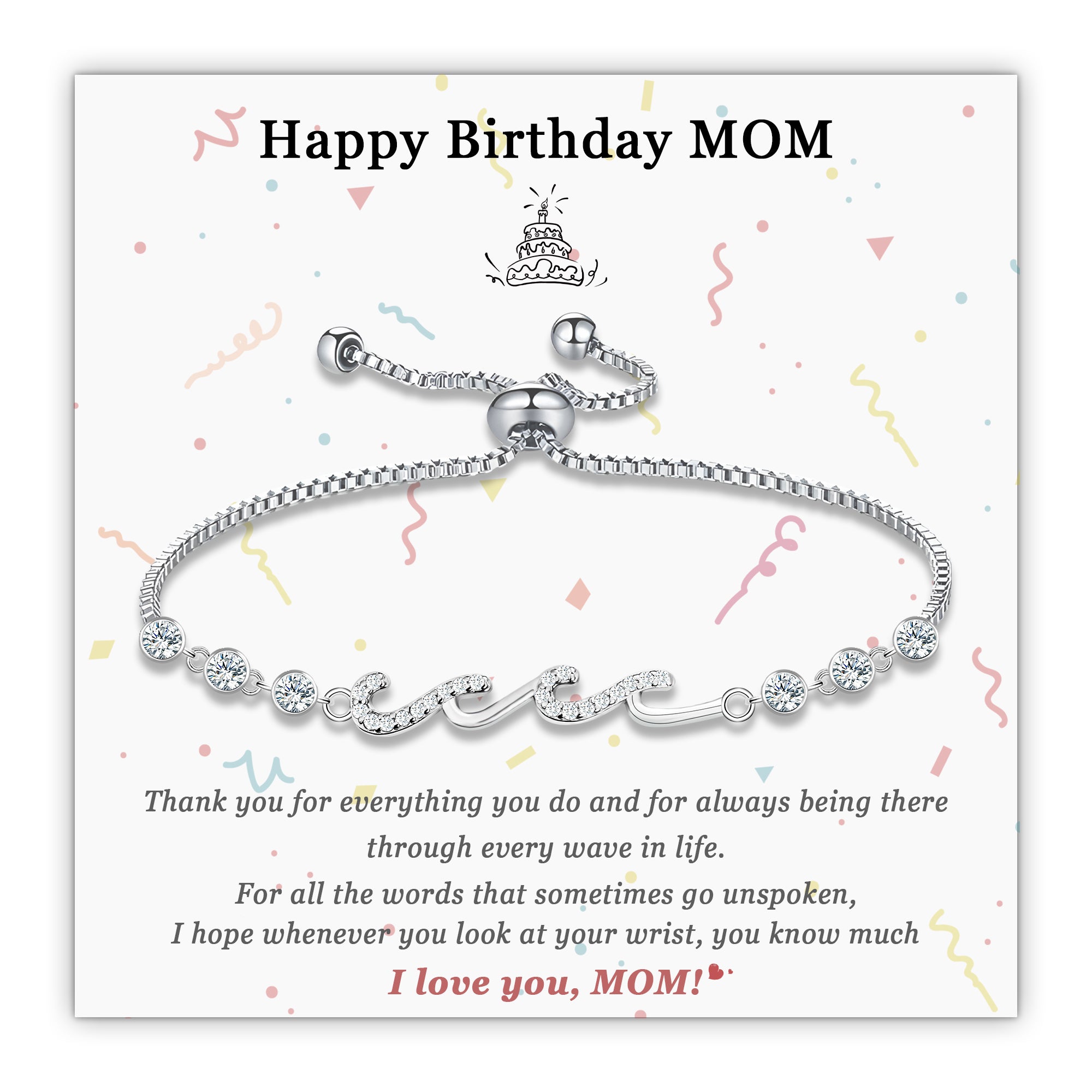 Bracelet with wave design and sparkling stones on a card