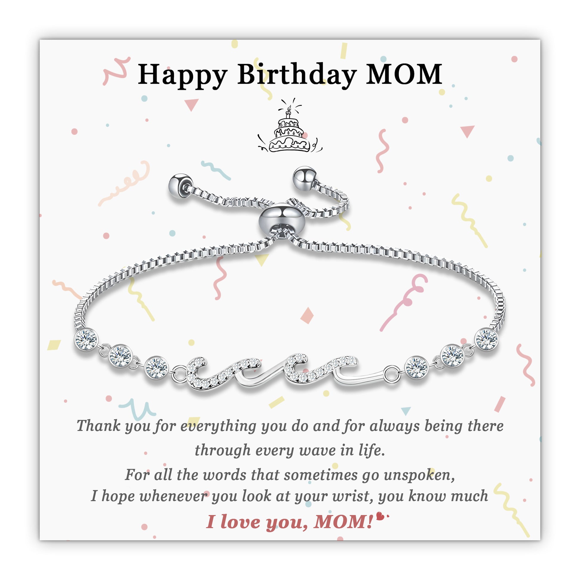 Bracelet with wave design and sparkling stones on a card