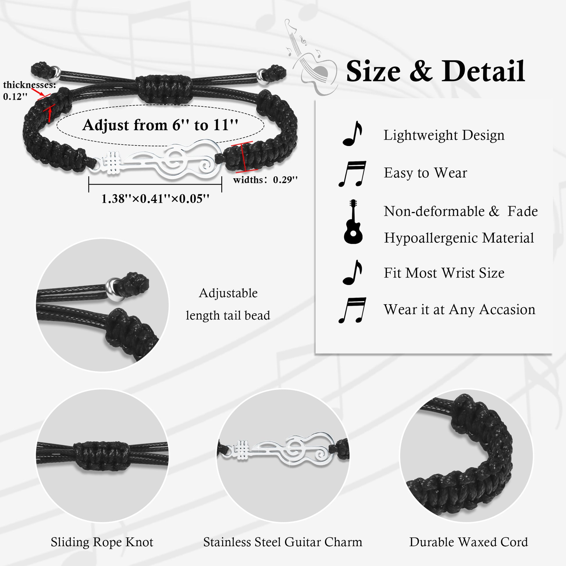 Black Rope Guitar Bracelet