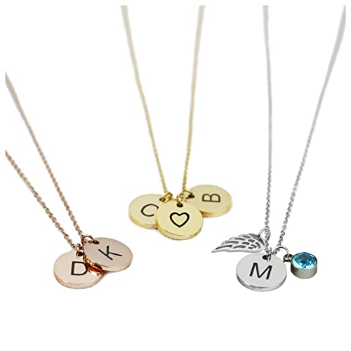 Collares con iniciales para mujer, collar con letras personalizadas y piedras de nacimiento, regalo personalizado para mamá con las iniciales de los niños, collar con alas de ángel para niñas como regalo de regreso a la escuela para amigos de Sereney