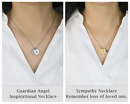 Collares con iniciales para mujer, collar con letras personalizadas y piedras de nacimiento, regalo personalizado para mamá con las iniciales de los niños, collar con alas de ángel para niñas como regalo de regreso a la escuela para amigos de Sereney