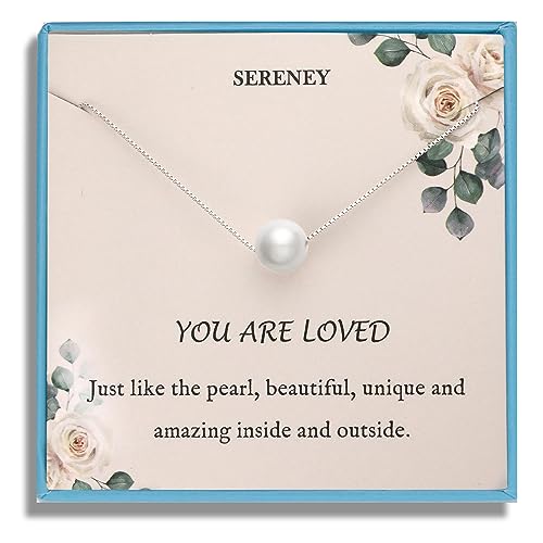Sereney Single pearl necklace for women adjustable length S925 sterling silver pearl necklace simple pearl necklace as everyday jewlery off to college gifts or birthday gift for girls