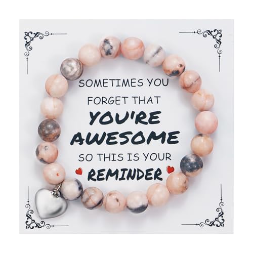 Inspirational Bracelet as You are Awesome Gifts for Strong Women, Pink Natural Stone Bracelet as Unique Encouragement Sobriety Gifts for Teen Girls,
